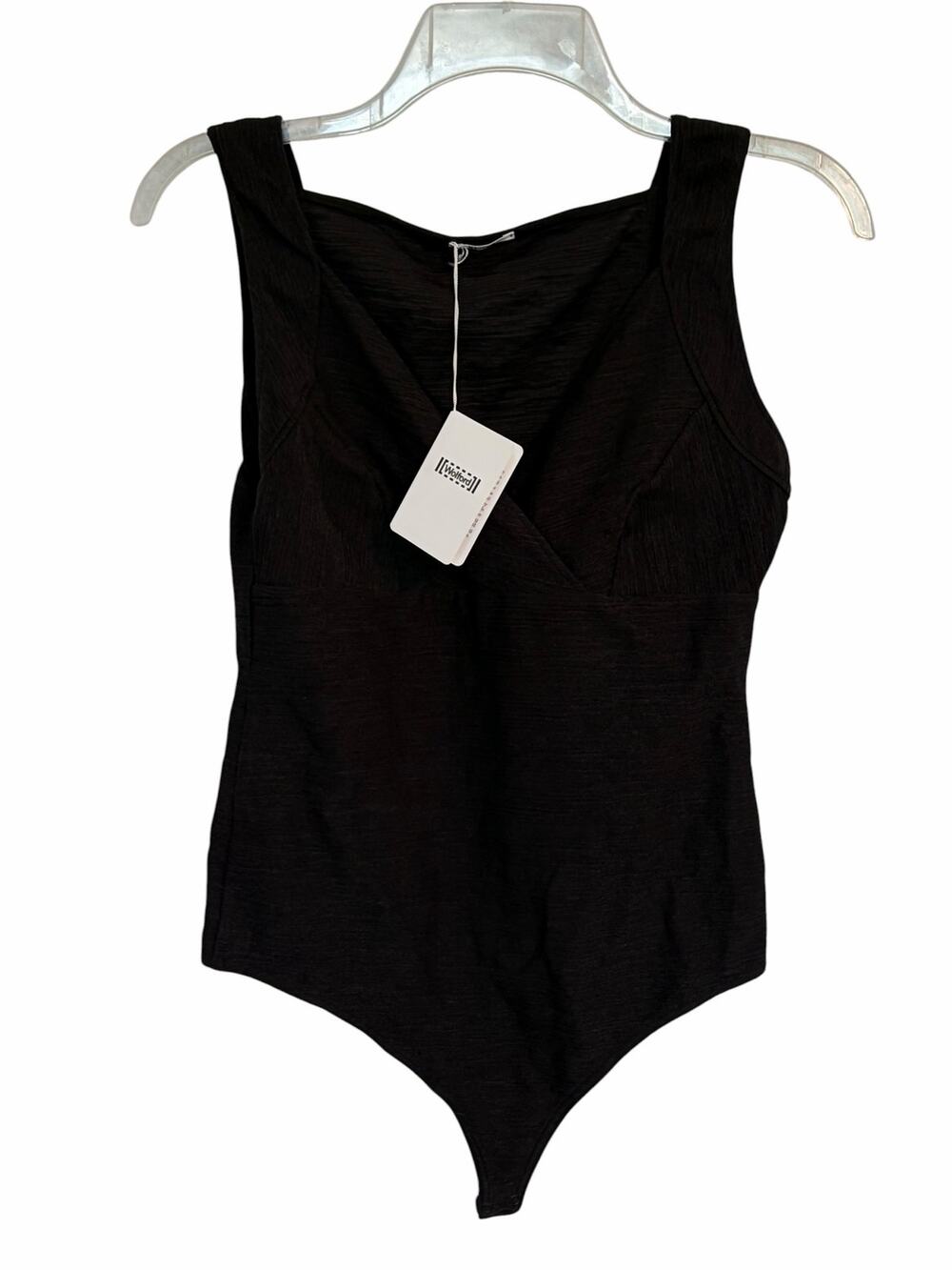 NWT Wolford String Bodysuit Black Split Front V Neck Textured Medium New